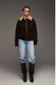 Brown genuine leather suede jacket with fur collar