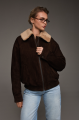 Brown genuine leather suede jacket with fur collar