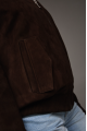 Brown genuine leather suede jacket with fur collar