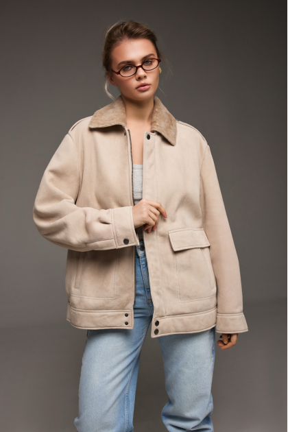 Beige suede sheepskin coat