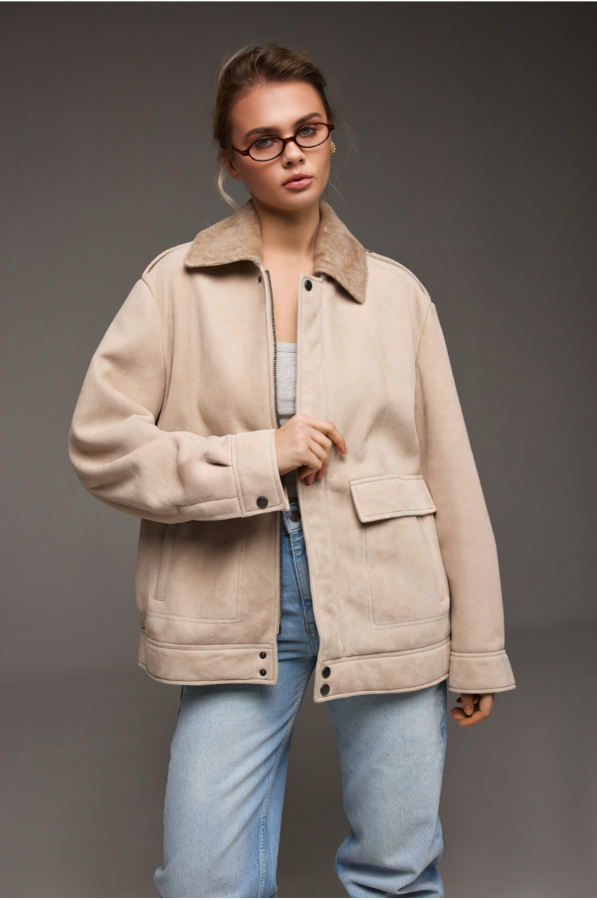 Beige suede sheepskin coat