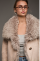 Women's suede sheepskin coat in beige color