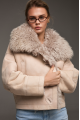 Women's suede sheepskin coat in beige color