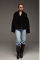 Reversible short bomber jacket in dark chocolate color