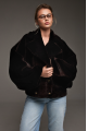 Reversible short bomber jacket in dark chocolate color