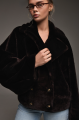 Reversible short bomber jacket in dark chocolate color