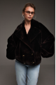 Reversible short bomber jacket in dark chocolate color