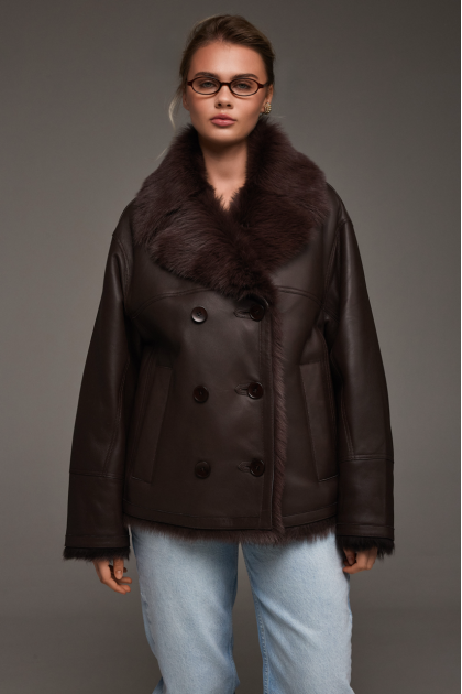 Stylish chocolate-colored Tuscan sheepskin coat
