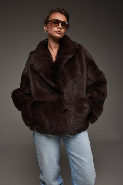 Double-sided sheepskin coat made of Tuscan sheepskin in dark chocolate color