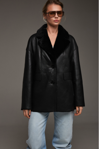 Classic double-sided black sheepskin jacket
