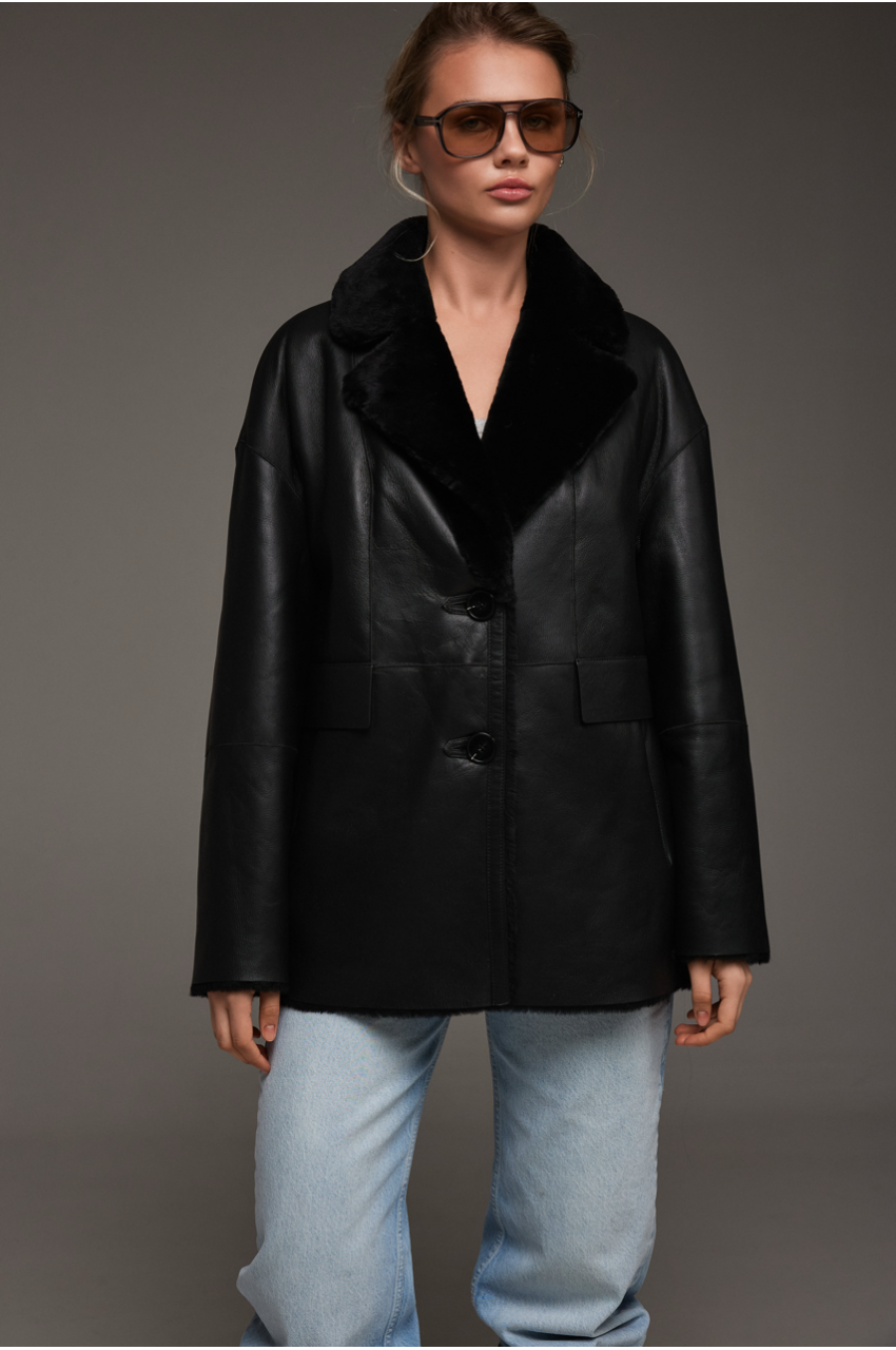 Classic double-sided black sheepskin jacket