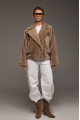 Reversible short sheepskin bomber jacket in beige