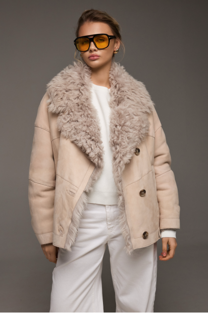 Stylish beige suede sheepskin coat