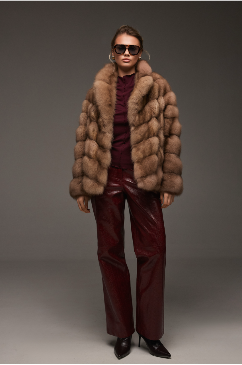 Women's brown marten fur coat
