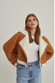 Women's short brown sheepskin coat made of natural sheepskin in VINTAGE style