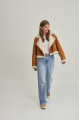 Women's short brown sheepskin coat made of natural sheepskin in VINTAGE style