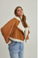 Women's short brown sheepskin coat made of natural sheepskin in VINTAGE style