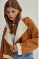 Women's short brown sheepskin coat made of natural sheepskin in VINTAGE style