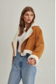 Women's short brown sheepskin coat made of natural sheepskin in VINTAGE style