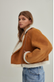 Women's short brown sheepskin coat made of natural sheepskin in VINTAGE style