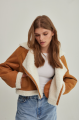 Women's short brown sheepskin coat made of natural sheepskin in VINTAGE style