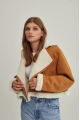 Women's short brown sheepskin coat made of natural sheepskin in VINTAGE style