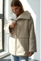 Women's sheepskin coat of beige color made of natural sheepskin