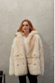 Women's two-way double-breasted jacket made of natural cashmere lamb beige color