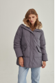 Women's gray down jacket with hare fur trim