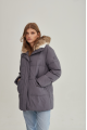 Women's gray down jacket with hare fur trim