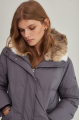 Women's gray down jacket with hare fur trim