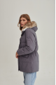 Women's gray down jacket with hare fur trim