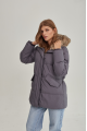 Women's gray down jacket with hare fur trim