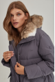 Women's gray down jacket with hare fur trim