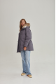 Women's gray down jacket with hare fur trim