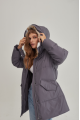 Women's gray down jacket with hare fur trim