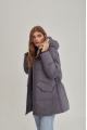 Women's gray down jacket with hare fur trim