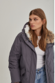 Women's gray down jacket with hare fur trim