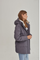 Women's gray down jacket with hare fur trim