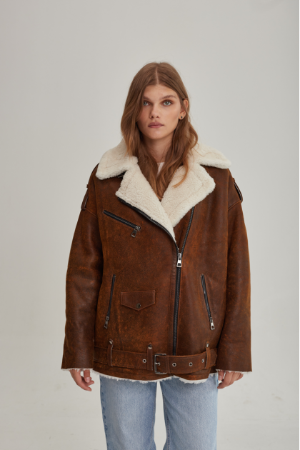 A vintage-style sheepskin coat