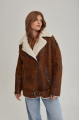 Women's sheepskin coat in a vintage style, made of natural sheepskin in the color of whiskey