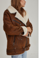 Women's sheepskin coat in a vintage style, made of natural sheepskin in the color of whiskey