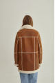 Stylish women's sheepskin coat in red VINTAGE style made of natural sheepskin