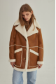 Stylish women's sheepskin coat in red VINTAGE style made of natural sheepskin