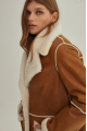 Stylish women's sheepskin coat in red VINTAGE style made of natural sheepskin