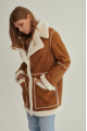 Stylish women's sheepskin coat in red VINTAGE style made of natural sheepskin