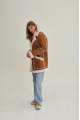 Stylish women's sheepskin coat in red VINTAGE style made of natural sheepskin