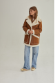 Stylish women's sheepskin coat in red VINTAGE style made of natural sheepskin