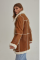 Stylish women's sheepskin coat in red VINTAGE style made of natural sheepskin