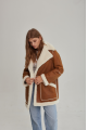 Stylish women's sheepskin coat in red VINTAGE style made of natural sheepskin